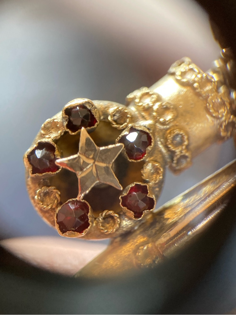 Antique Victorian Celestial Rose-Cut Garnet Crescent Moon & Stars GF Bracelet - Picture 3 of 16